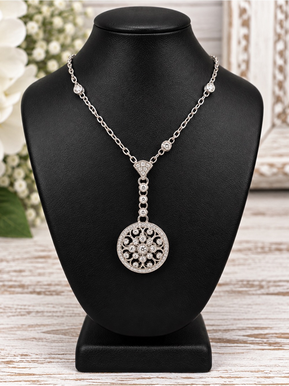 Judith Ripka Diamonique Sterling Silver Enhancer Pendant Necklace 18” CZ